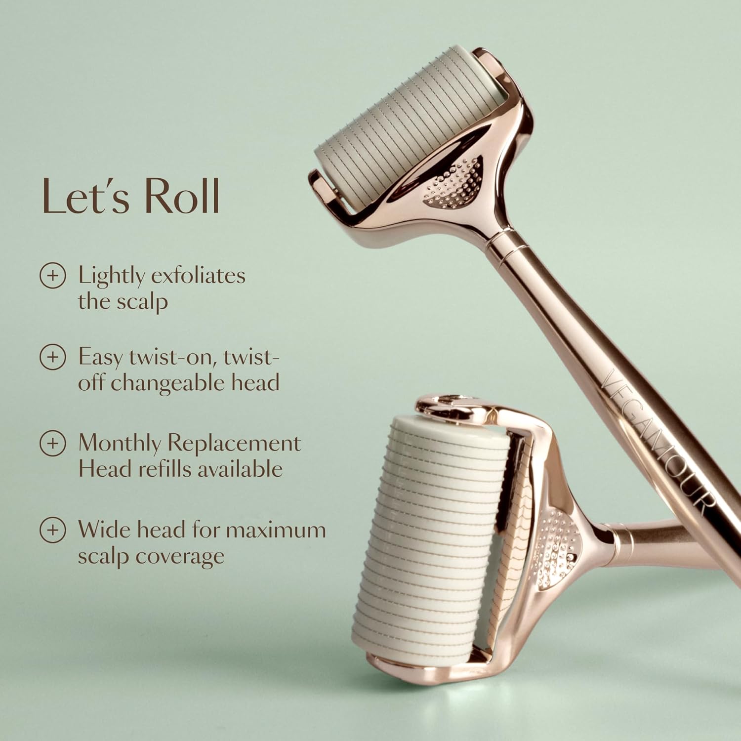 VEGAMOUR GRO+ Advanced Dermaroller - 1,200 Microneedle 0.25mm Scalp Tool | Gently Exfoliates for Maximum Coverage