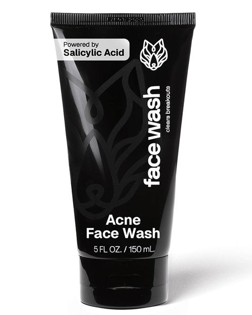 Black Wolf Salicylic Acid Acne Face Wash for Men - Charcoal Cleanser & Exfoliator for Oily Skin - Gentle Daily Treatment Clears Breakouts