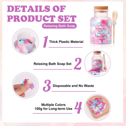DOSTATNI Pedicure Soap Flowers Pedicure Foot Spa Tablets 10 Oz Plastic Bath Salts Jar Foot Soak Flower Paper Soap Sheet Softens Skin Botanicals Lavender Essential Oil Fast Dissolving Supplies