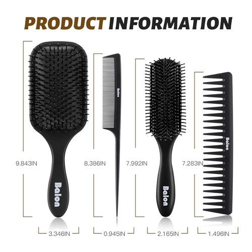 Balon Hair Brush Set - 4Pcs Detangling Paddle Brushes for All Hair Types | Wet & Dry Use