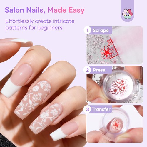 SAVILAND Nail Stamping Gel Polish Kit: 6 Colors Nail Stamping Polish Gel with French Tip Tool Silicone Stamp 8ML Stamper Polishs Gels Painting Gels Nails Kit for DIY Nails Art Design