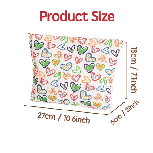 Duleylv Makeup Bag for Purse Corduroy Cosmetic Bags Large Makeup Organizer Zipper Pouch Bags for Women Portable Toiletry Bag Heart-Shaped Pattern