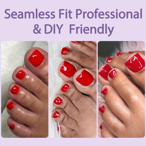 AddFavor 160pcs Red Press on Toenails for Women, Full Cover Fake Toe Nail Tips with Adhesive Tabs, Artificial Pedicure Toe Nail Press ons, Red False Toenail Press ons