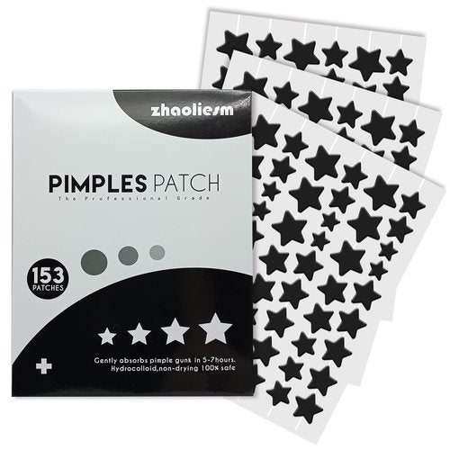 Black Star Pimple Patches for Face, 153 Counts Hydrocolloid Star Acne Patches, Cute Zit Covers for Face, Spot Stickers with Tea Tree, Salicylic Acid and Cica Oil