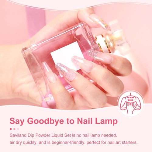 SAVILAND Dip Powder Liquid Set 15 ml/0.5 oz,10 Pcs Nail Dip Liquid Set with HEMA-free Base/Top Coat, Activator Brush Saver Acrylic Gel Nail File No Curing Needed DIY Home Salon Quality