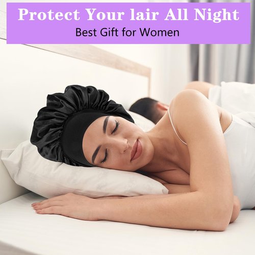 12pcs Large Satin Bonnets for Sleeping, Silky Hair Bonnet for Black Women Braid Curly Hair