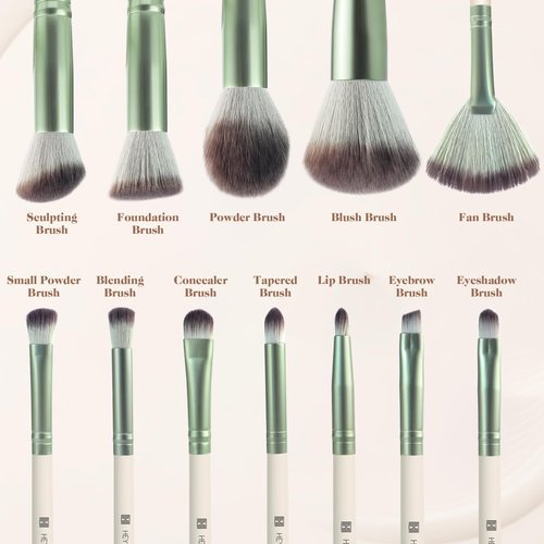HEYMKGO Makeup Brushes, 12 Pcs Professional Makeup Brush Set Premium Synthetic Foundation Powder Blush Concealer Blending Eyeshadow Lip Eyebrow Make Up Brushes Kit with Travel Bag