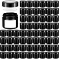 Layhit 60 Pcs 2 oz Glass Jars with Lids Bulk, Small Jars Containers Travel Storage Jar with Inner Liners Labels for Candle Scrubs, Lotions, Cream, Lip Balm (Black,Black Lid)
