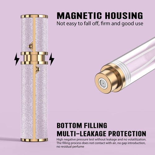 FENHON Perfume Travel Refillable Bottle, Glitter Leather Atomizer for Perfume, Portable Size Cologne Sprayer, Mini Fragrance Spray Bottle for Woman & Man Essentials (8ML Purple)