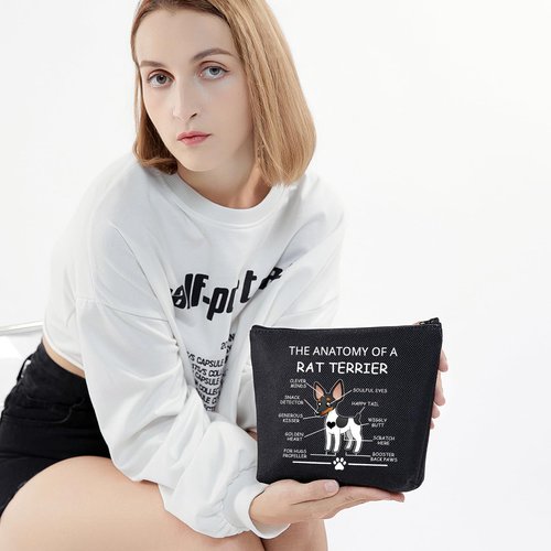 LEVLO Funny Rat Terrier Lovers Gifts: The Anatomy of A Rat Terrier Cosmetic Bags for Veterinary Mom Travel Toiletry (Black)