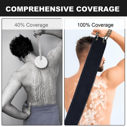 OWIIZI Exfoliating Back Scrubber for Shower, Double-Sided Back Scrub Washcloth with Antiskid Handles for Use in Shower, Body Exfoliator Scrub Towel Back Washer for Men & Women-38 Inches