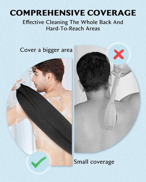 Evridwear Exfoliating Back Scrubber for Shower - Double-Sided Body Scrubber with Handles, Deep Clean, Massage & Exfoliate Back Washer for Men & Women, Invigorates Skin & Circulation (Black)