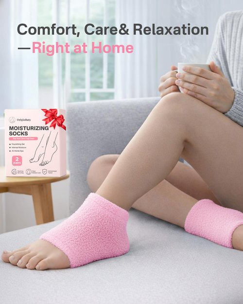 Moisturizing Socks Women, Heel Socks for Dry Cracked Feet, Feather Yarn Gel Socks for Overnight Hydration – Deep Silicone Socks with Rose, Jojoba & Olive Oils, 2 Pairs Pink