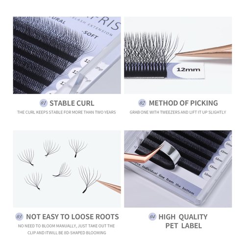 ANNAFRIS 8D Premade Fan W Shape Eyelash Extensions 0.07 C Curl 8-15mm Mix Volume Self Fanning False Lashes Makeup Supplies Professional Use Lash Extension(0.07 C, 8-15mm Mix)