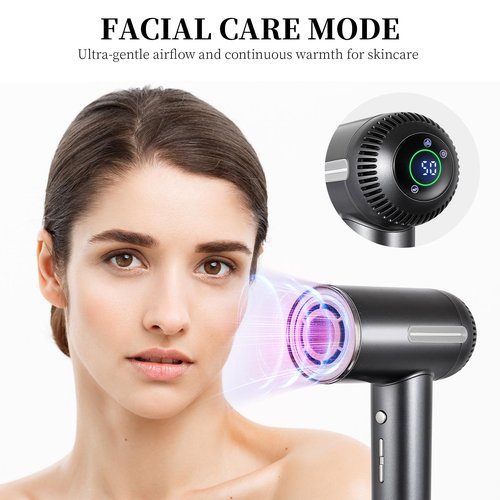 HERLLY Hair Dryer,1600W High Speed Ionic Blow Dryer with Diffuser,Plasma Hair Dryer with Facial Mode(Silver Gray)