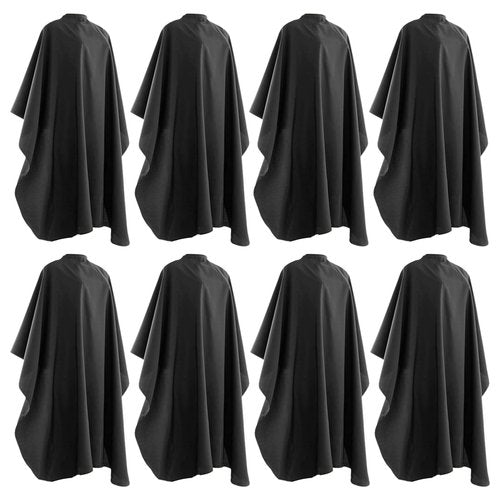 Black Waterproof Hair Salon Cape – Unisex Barber Capes with Snap Closure for Haircuts, Coloring, and Styling (Black, 8-Pack).