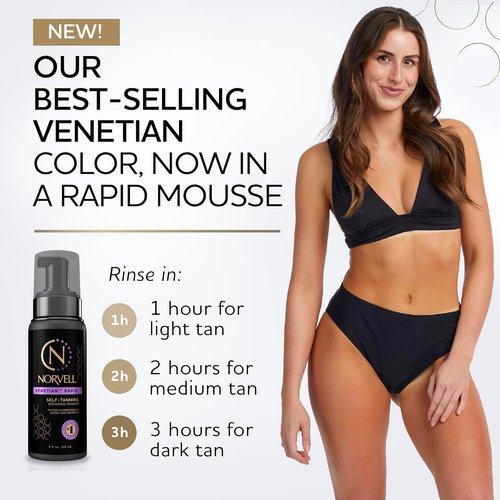 Norvell Venetian Rapid Self Tanning Set - 4 Fl Oz Mousse with Bronzer & Reusable Applicator Mitt for Streak-Free Glow