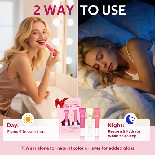 KIMUSE 3 Pack Tinted Lip Butter Hydration Balm, Hydrating Lip Treatment with Hyaluronic Acid & Vitamin E, Tinted Lip Balm for Instant Moisture, Shine & Hydration, Supple Lips, Vegan & Cruelty-Free
