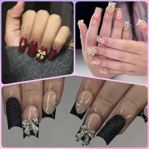 OPMADM 135 Pcs Bow Nail Charms 5 Styles Metal Bow Charms for Nails Gold Silver and White Gold