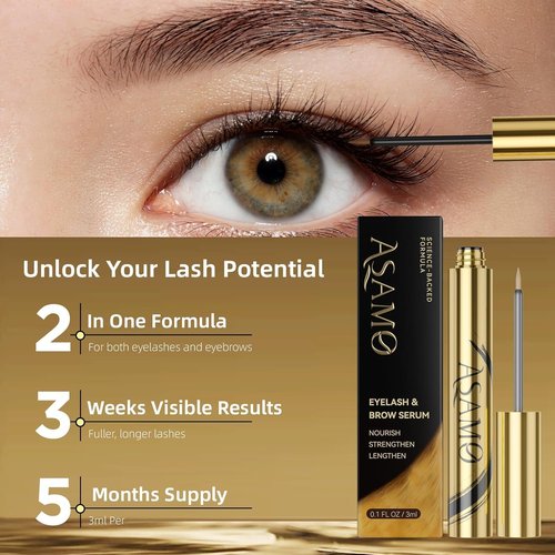 ASAMO Eyelash & Eyebrow Growth Serum - 2-in-1 Enhancer for Thicker, Fuller Lashes - Vegan, Cruelty-Free, 3ml