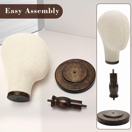 GHWMYD Wooden Wig Stand with Realistic 21.7 Inch Canvas Mannequin Head - Stylish Display and Storage for Wigs, Hats, Caps, Headdresses, and Accessories - Durable Rustic Hat Rack for Home or Salon Use