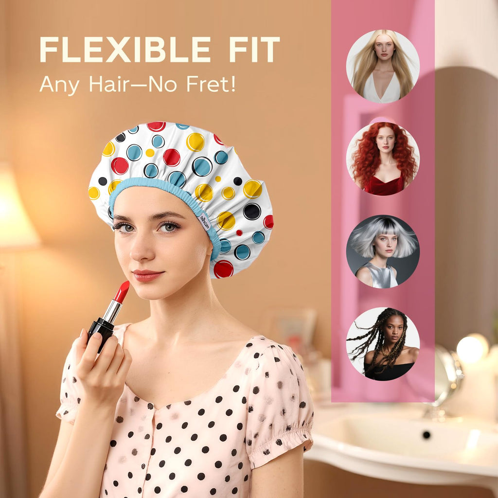 Years calm Waterproof Shower Cap for Women - Double-Layer Reusable Bath Cap with Elastic Band for Long/Short/Curly/Braids Hair, Washable & Travel-Friendly, Fit for Shower, Spa (Blue Shower Cap)