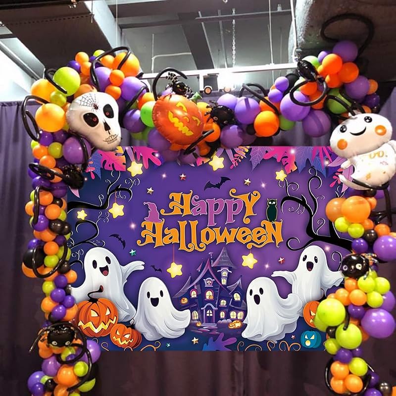 Halloween Backdrop 8x6FT Spooky Pumpkin Castle Cartoon Photo Background Kids Adults