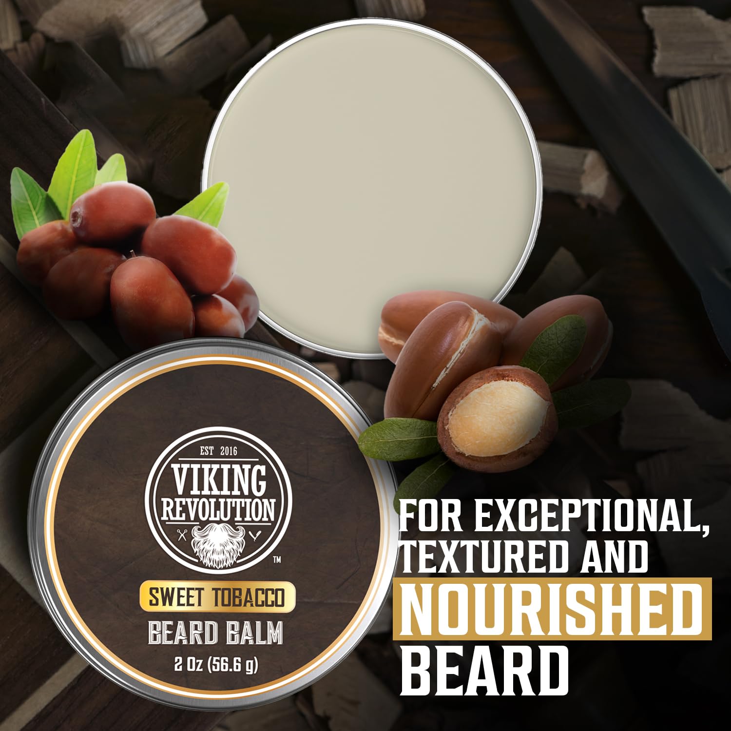 Viking Revolution Beard Balm - Tobacco Scented Moisturizing Butter with Argan & Jojoba Oil | 2oz