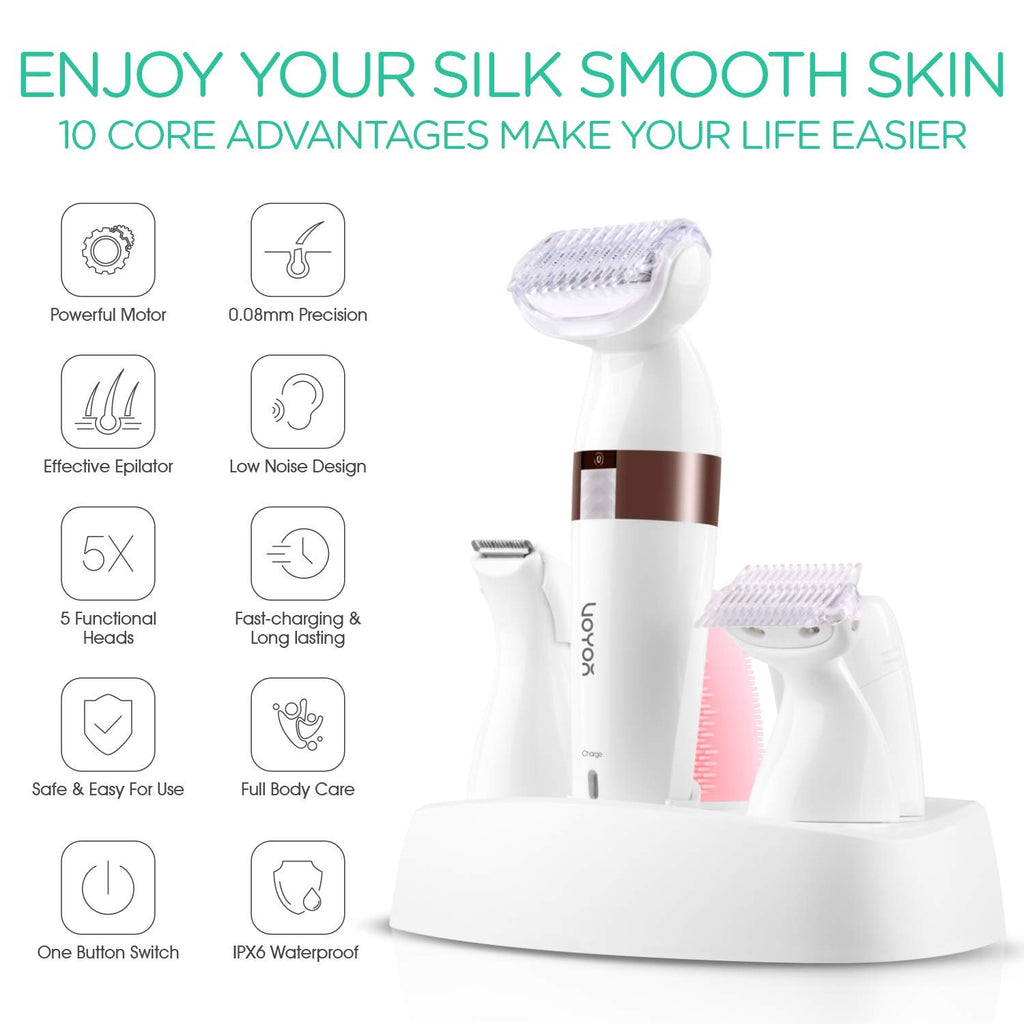 VOYOR Electric Shaver - 5-in-1 Women's Grooming Kit | Cordless, Waterproof Bikini Trimmer & Hair Remover