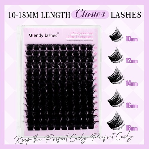 Lash Clusters 200D Wispy Individual Lashes 280PCS D-Curly Volume Lash Extensions 10-18mm Natural DIY Cluster Lashes for Beginners(200D,10-18mm,0.07D)