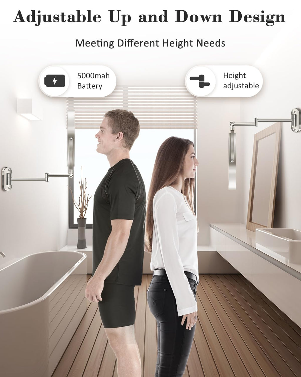 vpu 9" Wall Mounted Makeup Mirror with Light, 20X/1X Height Adjustable Double Sided Magnifying Bathroom Lighted Mirror, 3 Color Touch Dimmable Extended Arm 360 Rotation Light up Magnification Mirrors