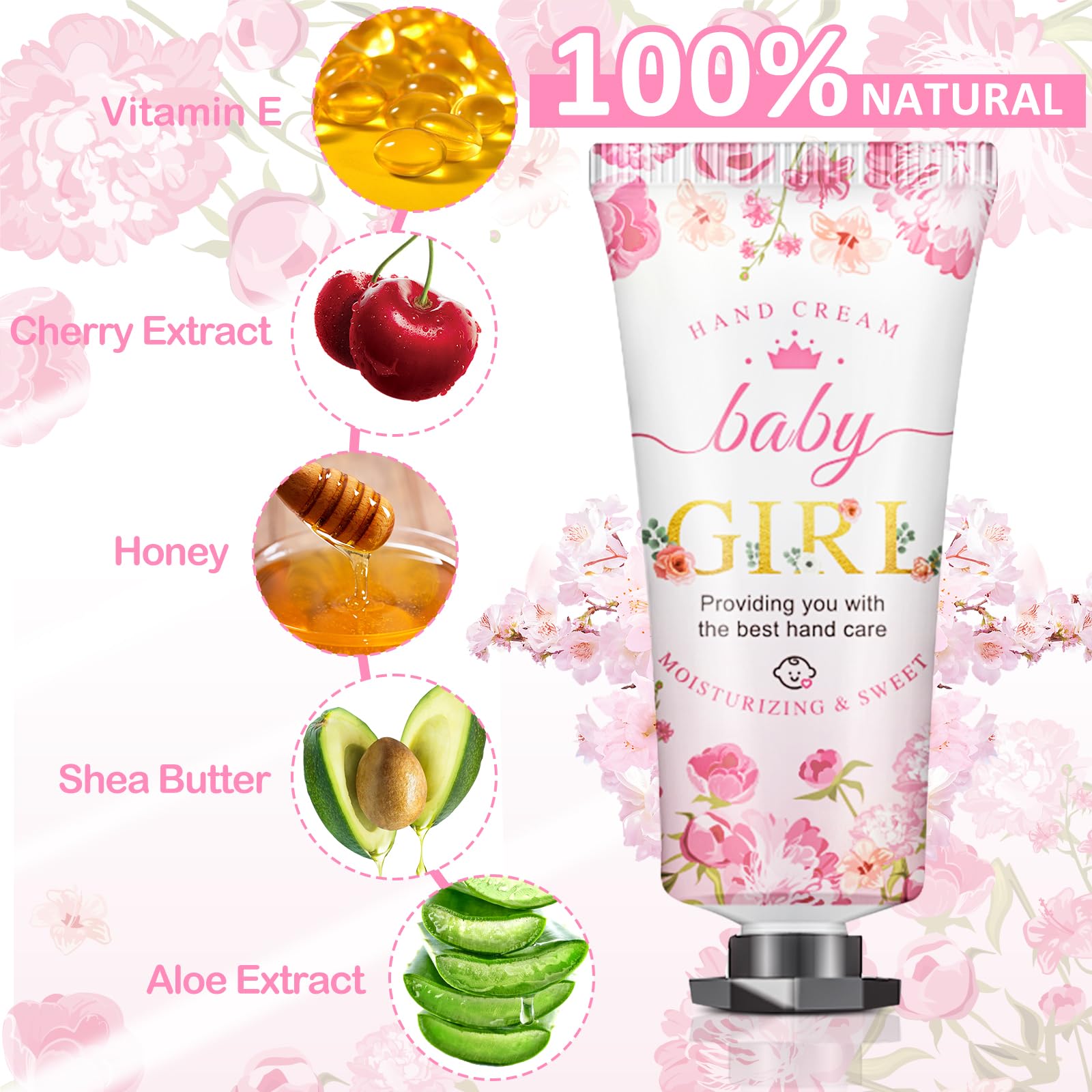 VISCOO 60 Sets Baby Shower Hand Cream Gifts, Baby Shower Party Favors for Guests, Hand Cream Set for Bridal Wedding Thank You Gifts, Travel Size Hand Lotion Bulk (Girl)