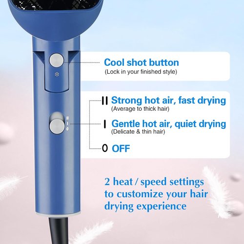 Skiennix Hair Dryer - 1600W Compact Foldable Blow Dryer for Fast Drying - Blue Color