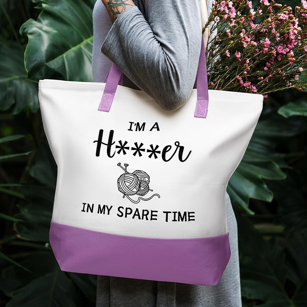 Wesnoy 2 Pcs Crochet Lover Gifts for Women, Funny Purple Canvas Bag with Cosmetic Pouch Tote Bag in My Spare Time Crochet Lovers Friends Crocheters Gifts