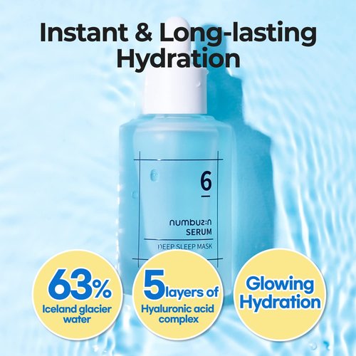 numbuzin No.6 Serum | Deep Sleep Mask Serum | Iceland Glacier Water for Instant and Long-lasting Hydration with Hyaluronic Acid & Niacinamide | Korean Skincare for Dry Skin | 1.69 fl. oz.