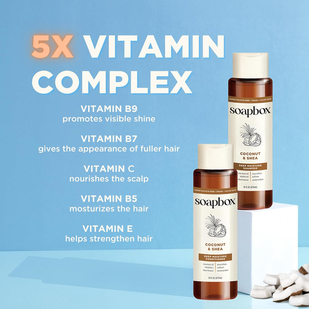 Soapbox Coconut Shampoo and Conditioner Set - Moisturizing Coconut Oil & Jojoba Oil | Paraben Free, 16oz (Pack of 2)