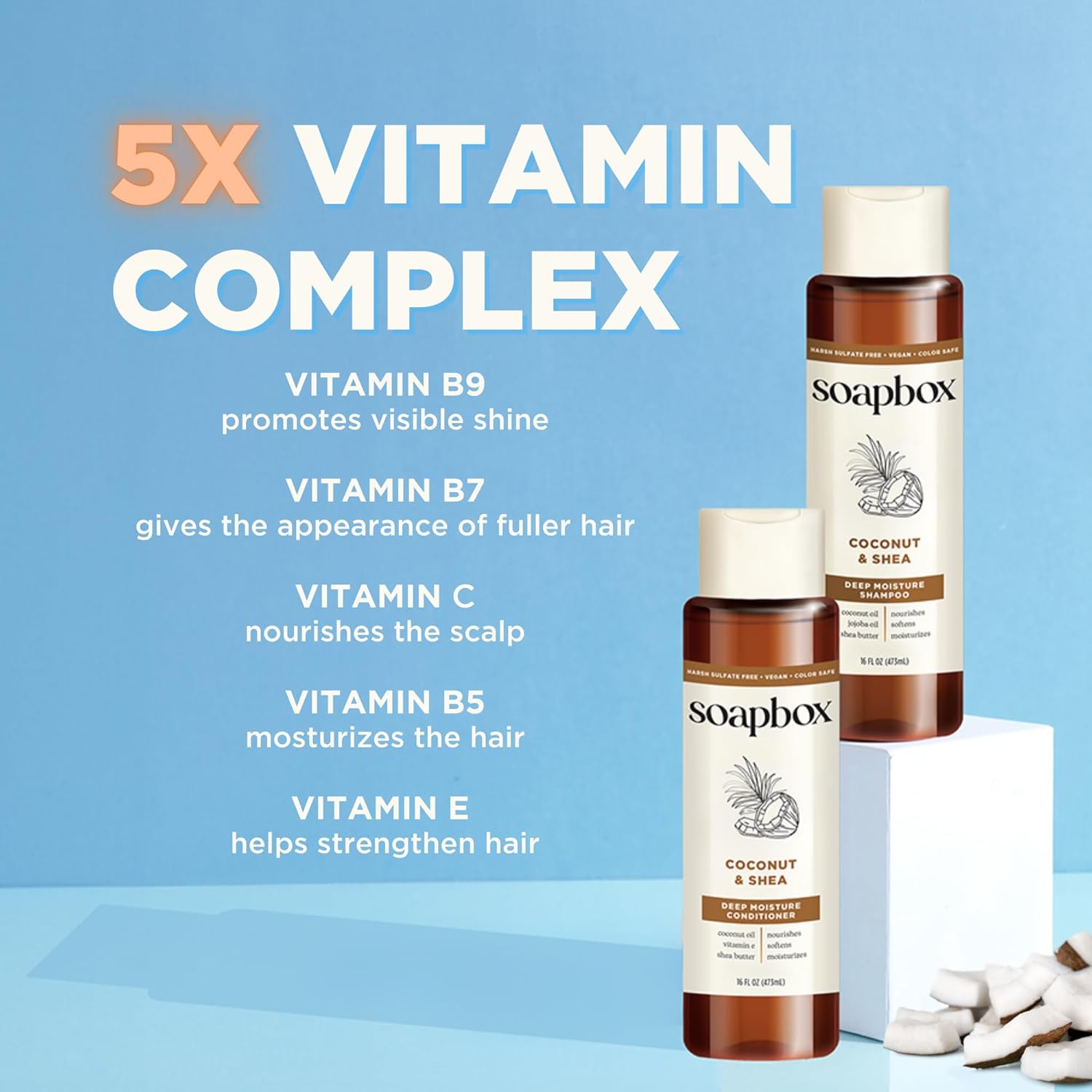 Soapbox Coconut Shampoo and Conditioner Set - Moisturizing Coconut Oil & Jojoba Oil | Paraben Free, 16oz (Pack of 2)