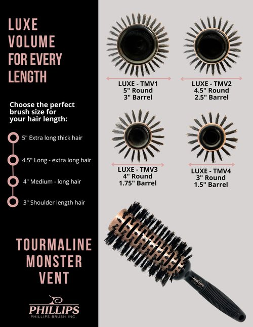 Phillips Brush Luxe Tourmaline Monster Vent 2 Professional Hair Brush (4.5” Diameter Barrel) - Vented Hairbrush Nylon Reinforced Boar Hair Bristles, Sleek Copper & Black Color