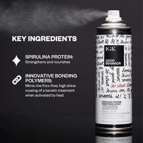 IGK Good Behavior Spirulina Protein Smoothing Spray - Frizz Control & Heat Protectant | Vegan, 5.6 Oz (Pack of 2)