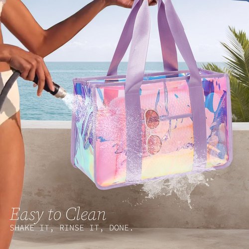 Fammart Iridescent Clear Beach Bag - Waterproof Jelly Tote for Women | Perfect for Pool & Vacation Essentials