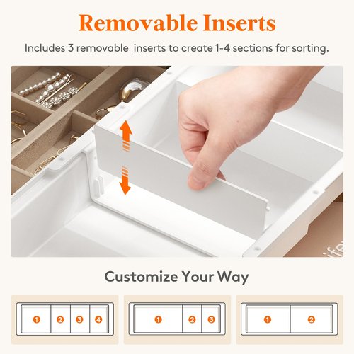 Lifewit Sliding Makeup Drawer Organizer, Fits 13-20" Deep Drawers, Extendable Hanging Divider, 1.8" High Plastic Tray for Vanity, Office, Kitchen, White,1Pcs