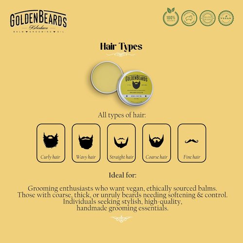 Golden Beards Organic Beard Balm - Shea, Cocoa & Argan Butter Blend with Lime & Patchouli | 60ml Vegan Softener
