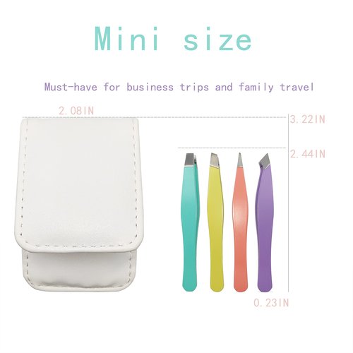 Best Mini Eyebrow Tweezers Set - Professional Stainless Steel Tweezers for Travel, Best Precision Tweezers for Eyebrows - Great Precision for Facial Hair Removal, Portable for Outdooring (White)