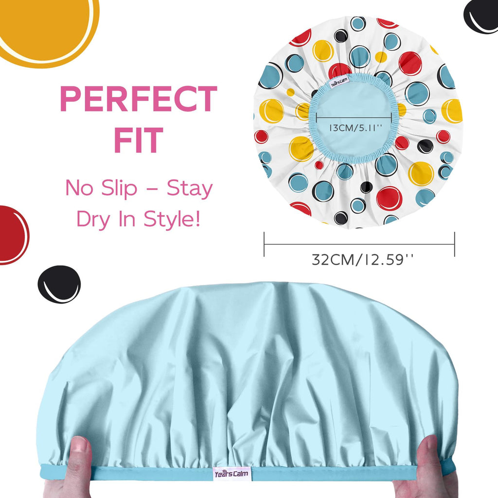 Years calm Waterproof Shower Cap for Women - Double-Layer Reusable Bath Cap with Elastic Band for Long/Short/Curly/Braids Hair, Washable & Travel-Friendly, Fit for Shower, Spa (Blue Shower Cap)