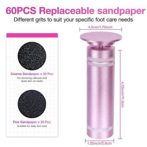 Hocent Upgrade 1200RPM Electric Callus Remover for Feet, Powerful Electric Foot File with 60 Sandpaper Discs, Adjustable Speed, Plug-in Pedicure Tool for Cracked Heels & Dead Skin, Pink