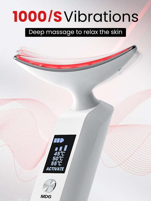 Rantxiny Face Massager Portable Charging Dock, Red Light Therapy for Face and Neck, 3 Heat Settings, Vibrating Face Massage, 9-Color & 30-Day Battery | Home Spa Travel Skincare - White