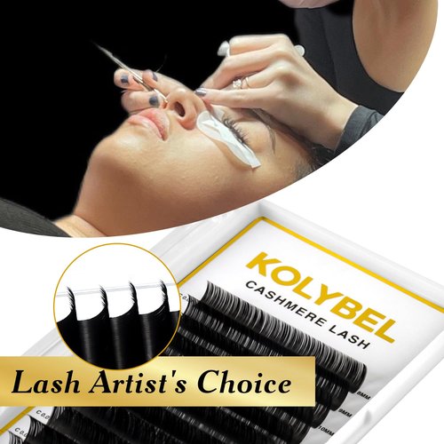 KOLYBEL Classic Lash Extensions 0.05 CC Cashmere Eyelash Extensions 8-16mm Mixed Lash Tray,Silk Volume & Classic Lashes Soft Matte Dark Professional Eyelashes Extension Salon Use(0.05-CC-8-16 mm)