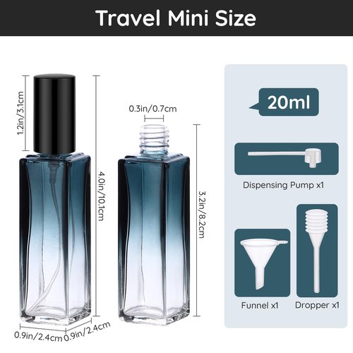 Segbeauty 2pcs Perfume Bottles Empty, 20ML Refillable Travel Size Atomizer Sprayer for Perfume, Glass Spray Bottle Cologne Dispenser Toiletries Container Perfume Making Kit with Dispensing Refill Tool