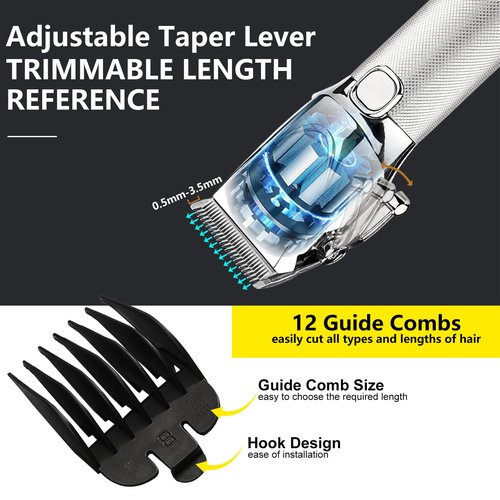 Adaife Professional Hair Clippers for Men, Electric Cordless Clippers and Trimmers Set, Nose Hair Beard Trimmer, Hair Cutting Barber Clippers with Guards, T Liners Edgers Clippers for Mens (Silver)