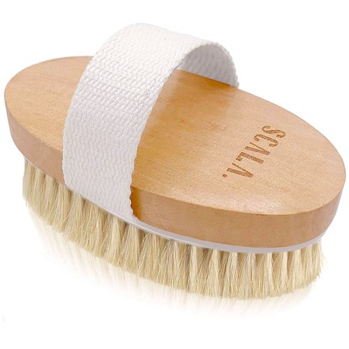 Dry Brushing Body Brush SCALA Natural Bristle Body Brush, Soft Body Exfoliating Brush Scrub for Dead Skin, Cellulite, Lymphatic Drainage, Blood Flow – Thicker & Stronger Medium Strength